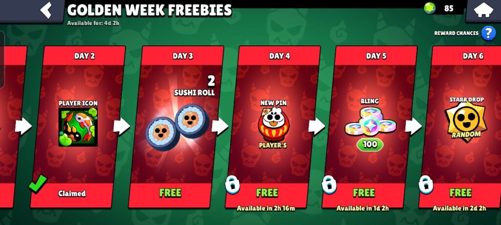 Collect Sushi Rolls from Golden Week Freebies in Brawl Stars.