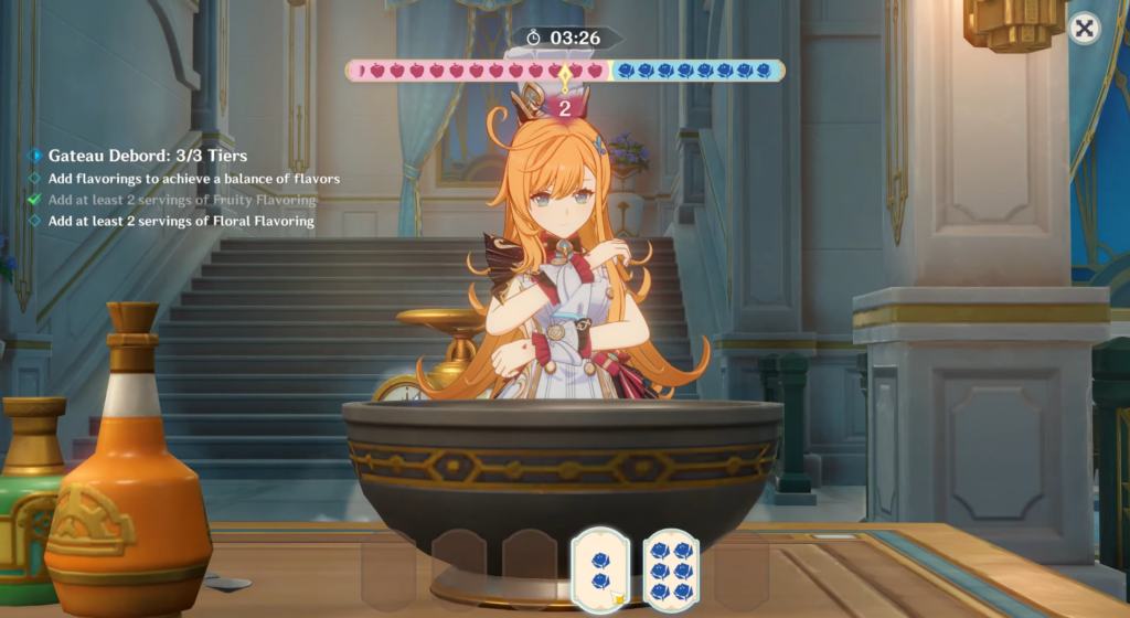 Add flavorings and balance them to complete the objectives of cooking challenge in Roasted by Flames quest,