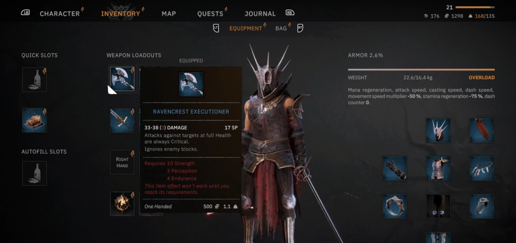 tainted grail weapon stat requirement