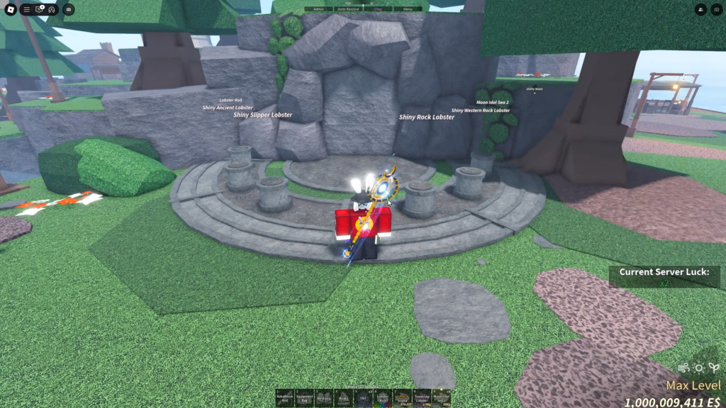 Head to the shrine and place items on the Pedestals to unlock the spot where you can catch the Lobster King.