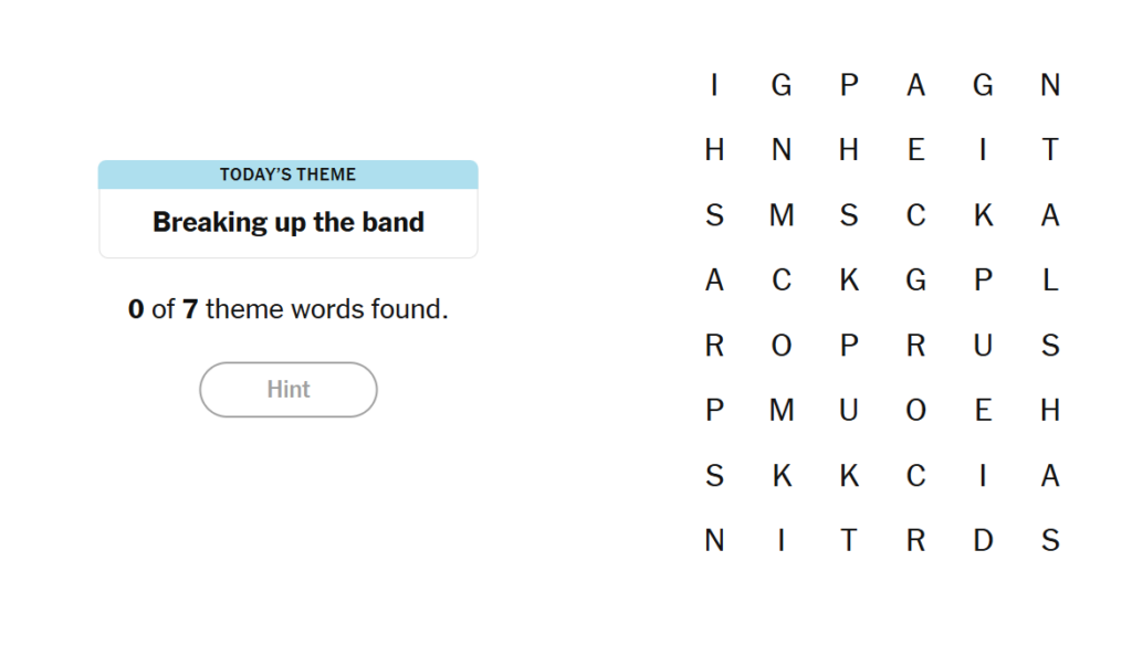 Breaking Up The Band Meaning NYT Strands