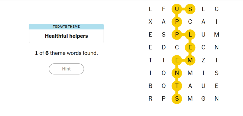 Healthful Helpers Meaning NYT Strands
