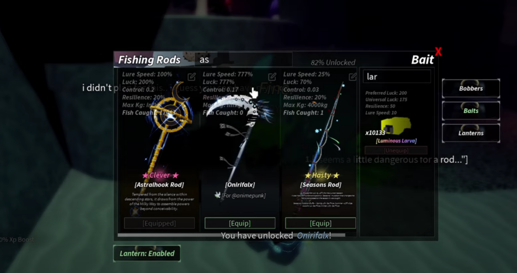 unlock the  onirifalx rod in fisch