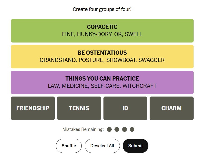 nyt connections all groups 