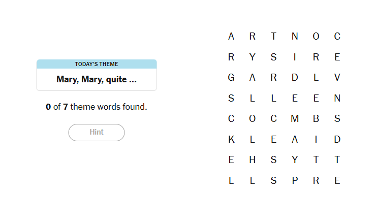 Mary Mary quite Meaning nyt strands