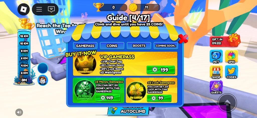 shop climb and dive for cash