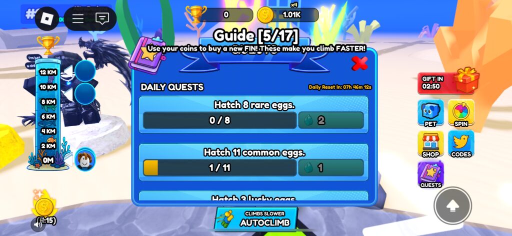 quest climb and dive for cash