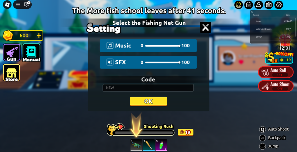 type the codes or paste loot fish on roblox
