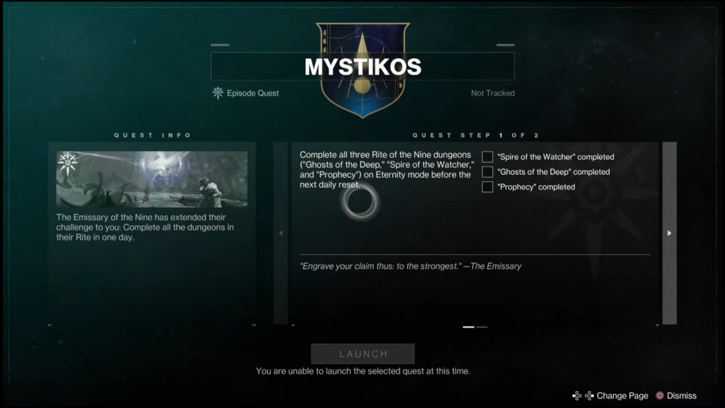 destiny 2 mystikos quest clear dungeons
