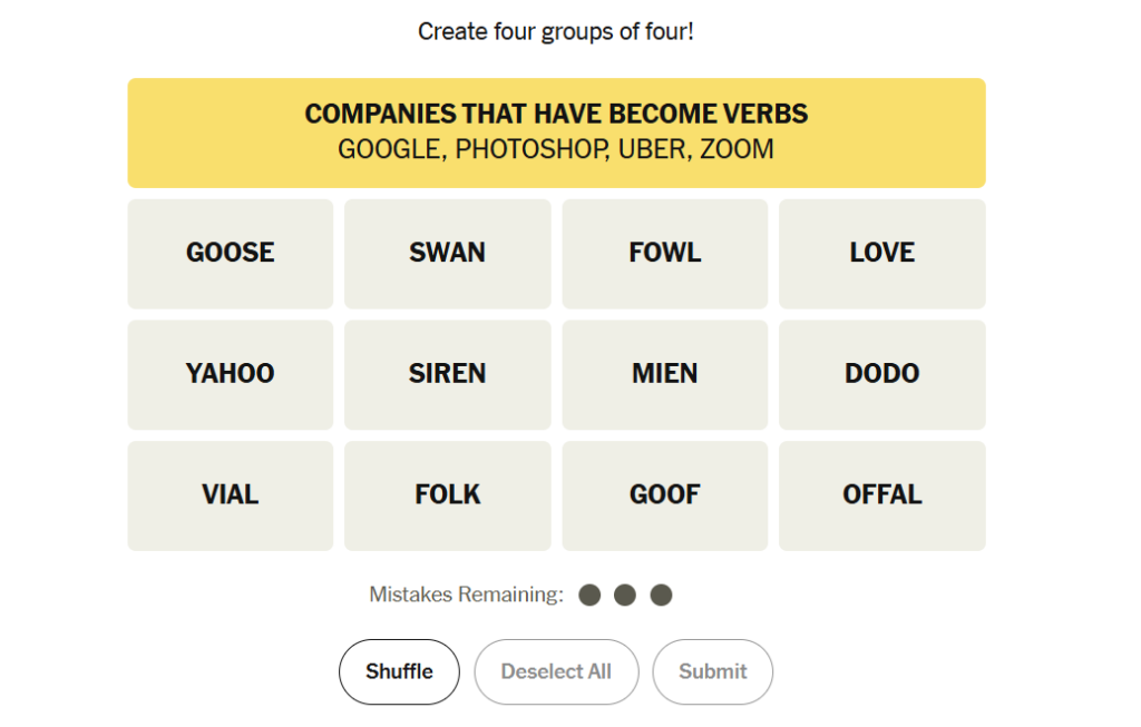 yellow group in nyt connections 