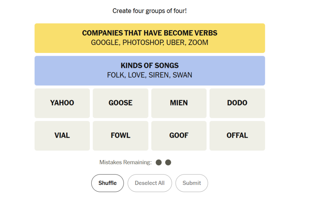 blue group in nyt connections #761