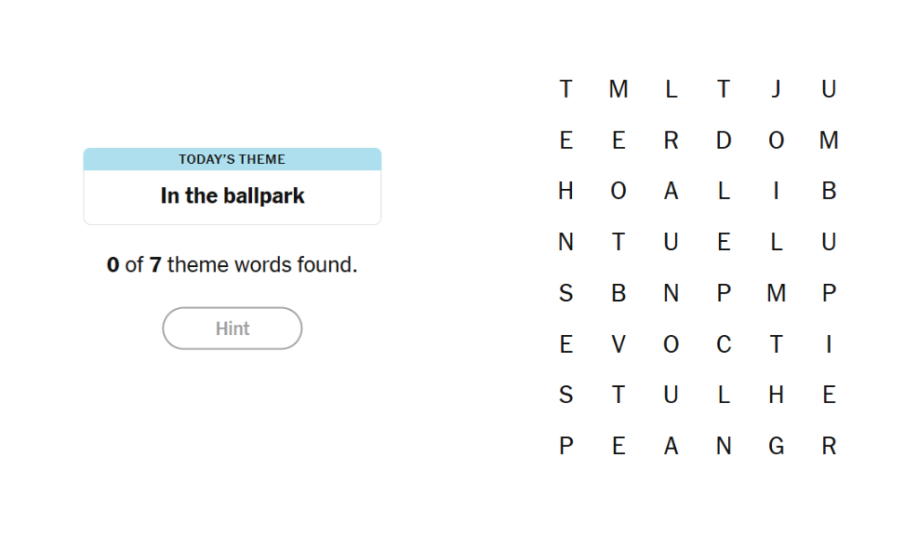 In the ballpark meaning nyt strands