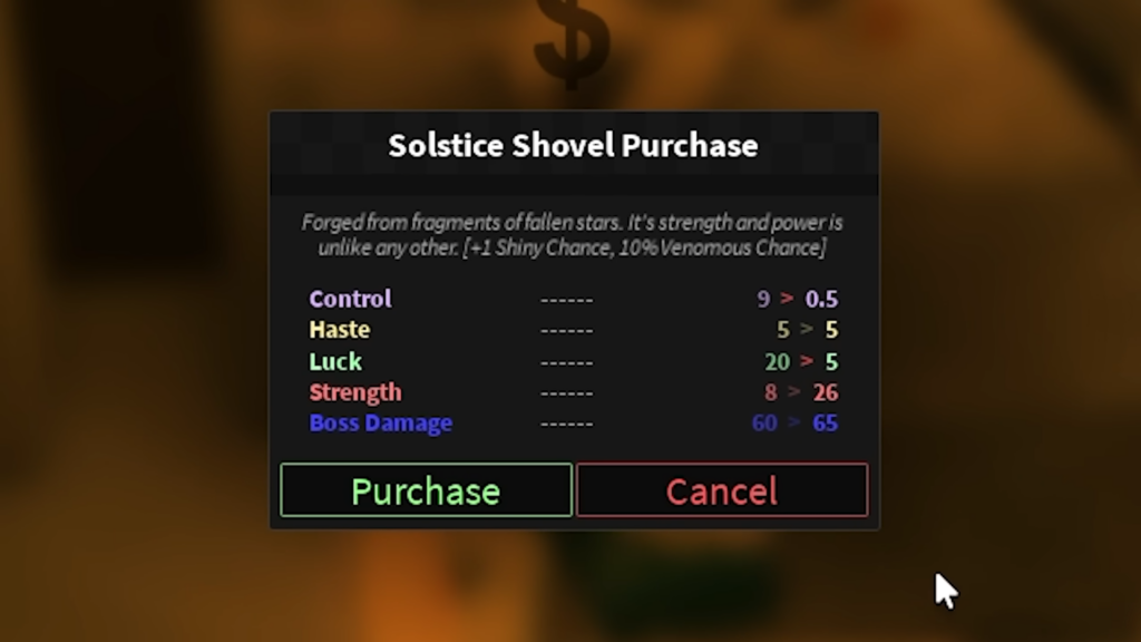 Dig Solstice shovel stats
